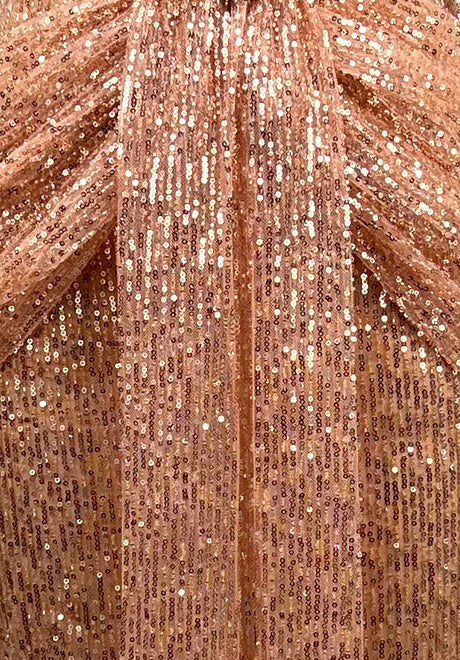 Strapless Bustier Sequin Maxi Dress Coral Pink