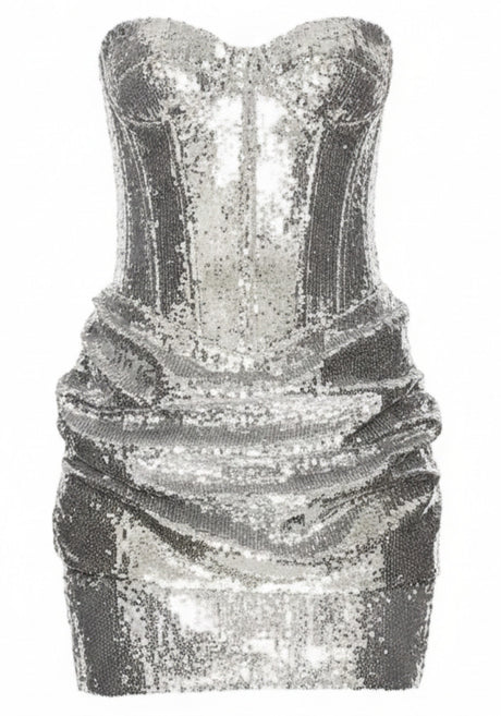 Strapless Bustier Sequin Dress Silver