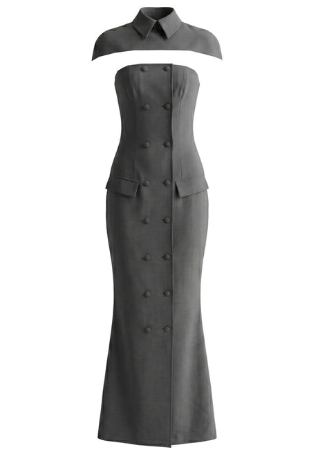 Collar Detail Strapless Maxi Dress Grey