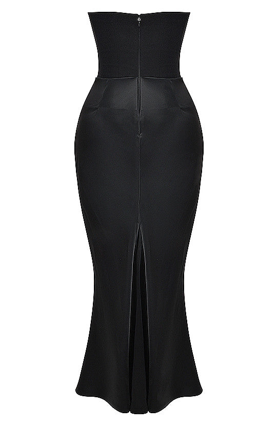 Strapless Corset Draped Maxi Dress Black