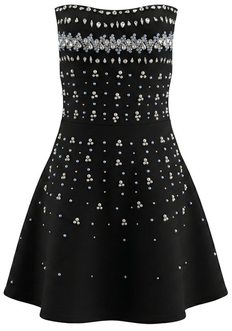 Strapless Crystal Embellished A Line Dress Black