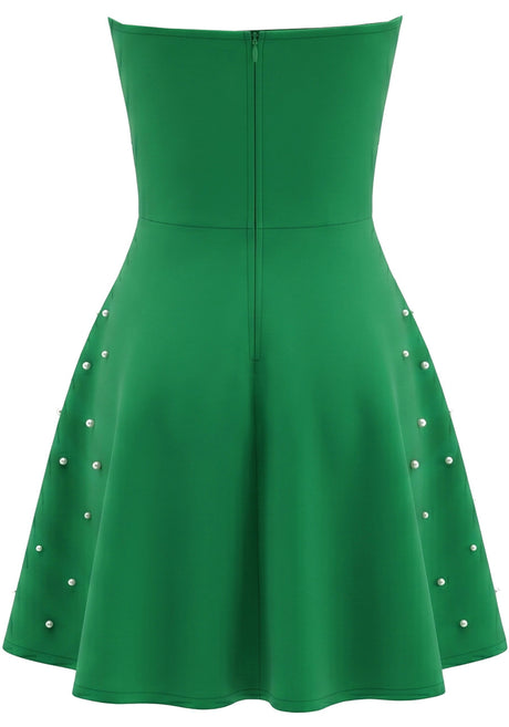 Strapless Crystal Embellished A Line Dress Green