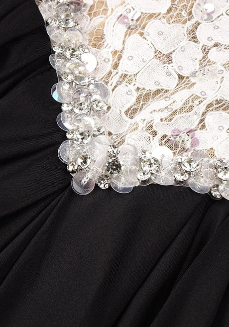 Strapless Crystal Lace Corset Maxi Dress Black White