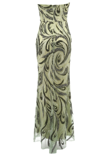 Strapless Crystal Sequin Maxi Dress Green