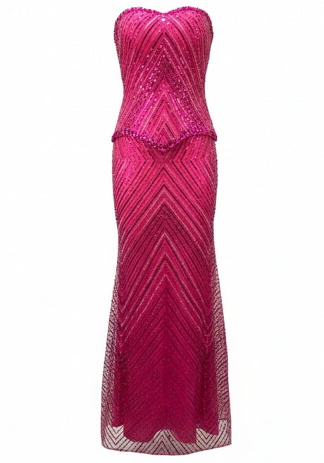 Strapless Crystal Sequin Maxi Dress Hot Pink