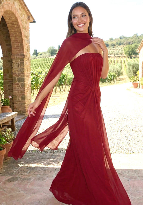 Strapless Draped Maxi Dress Dark Red