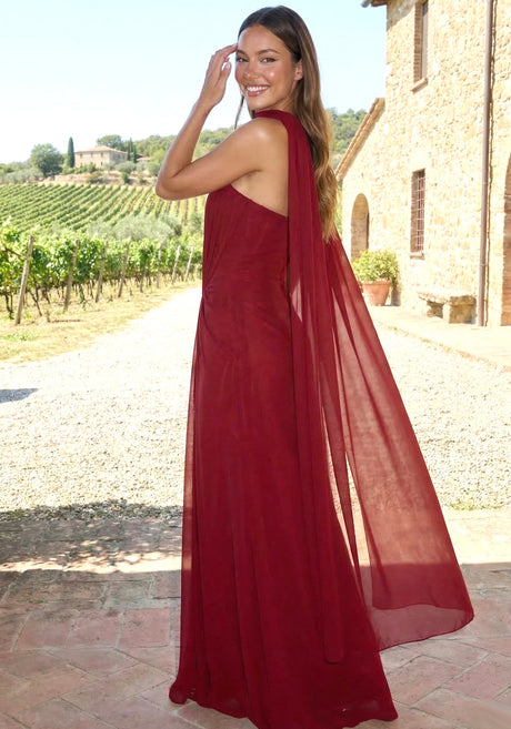 Strapless Draped Maxi Dress Dark Red