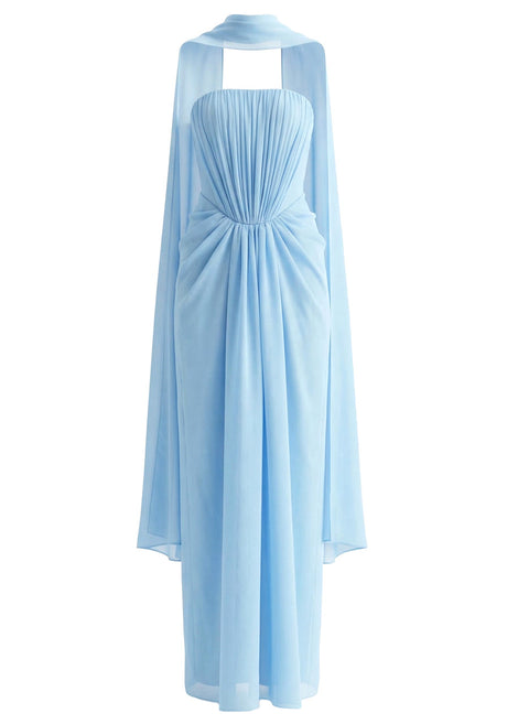 Strapless Draped Maxi Dress Light Blue