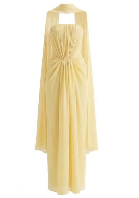 Strapless Draped Maxi Dress Yellow