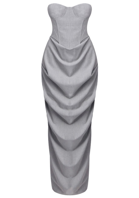 Strapless Draped Two Piece Maxi Dress Grey