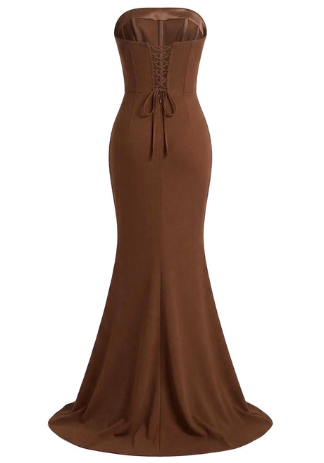 Strapless Embellished Corset Maxi Dress Brown