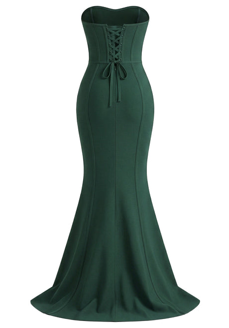 Strapless Embellished Corset Maxi Dress Green