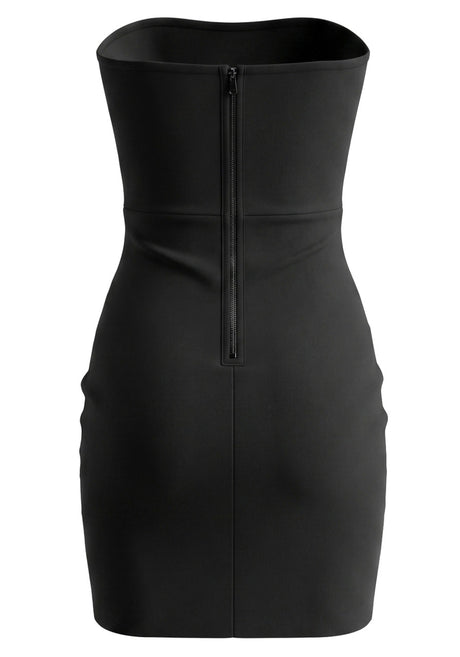Strapless Embellished Floral Dress Black White