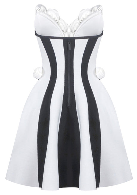 Strapless Floral A Line Dress Black White