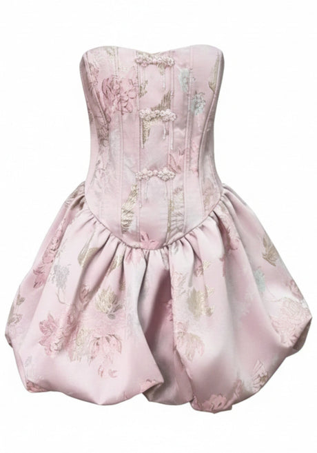 Strapless Floral Bubble Corset Dress Pink