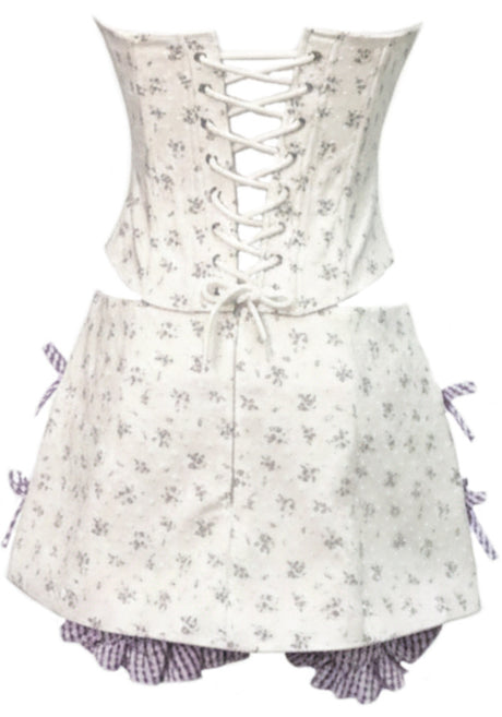 Strapless Floral Corset Two Piece Dress White Purple