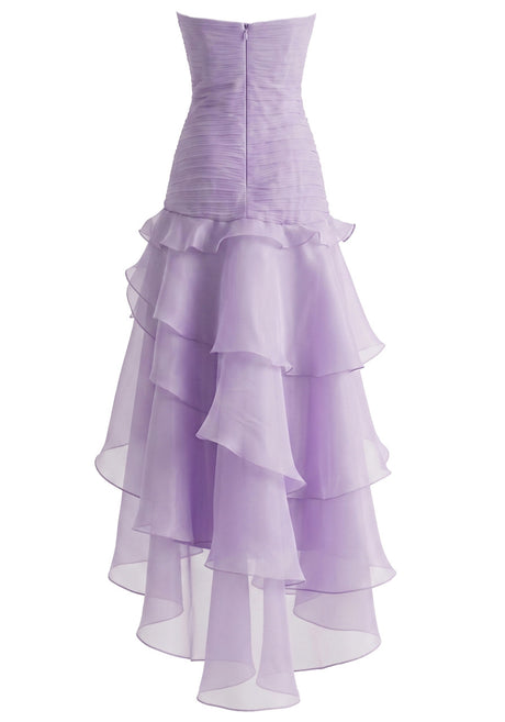 Strapless Floral Ruffle Maxi Dress Lavender