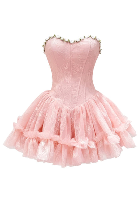 Strapless Floral Skater Dress Pink