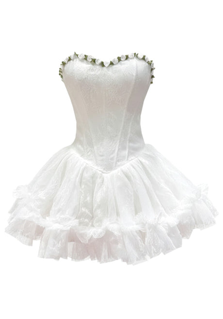 Strapless Floral Skater Dress White