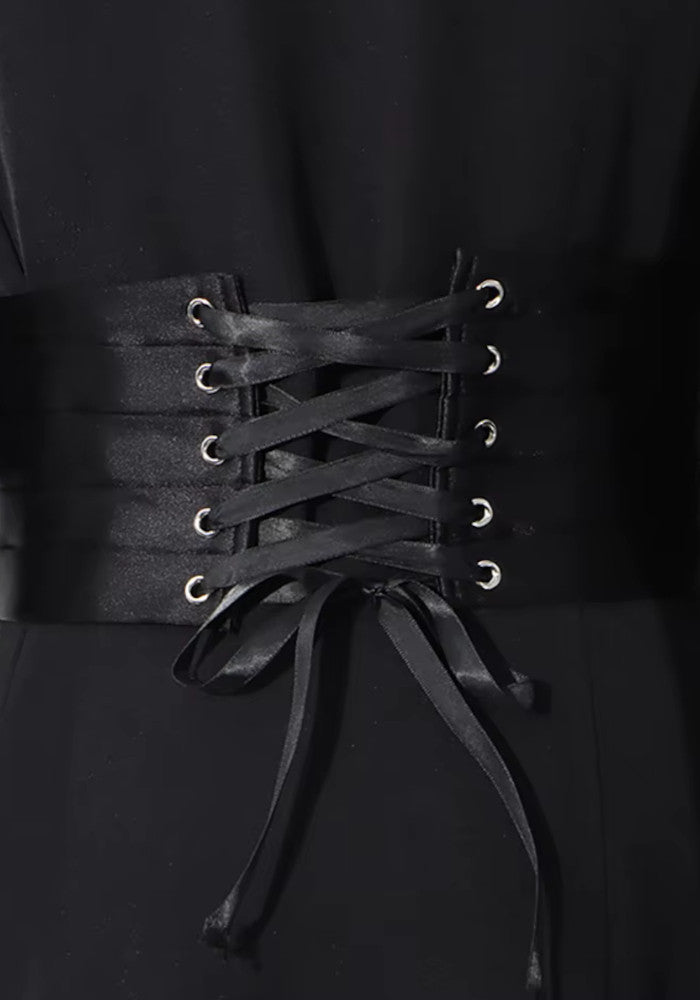 Long Sleeve Corset Detail Maxi Coat Dress Black