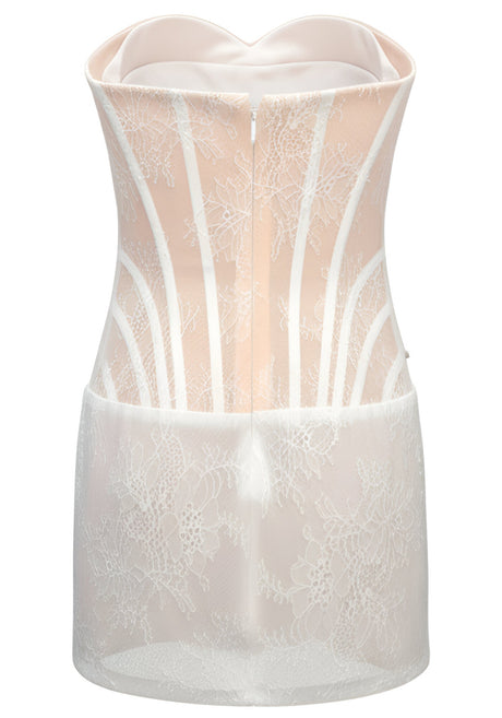 Strapless Lace Tassel Dress White