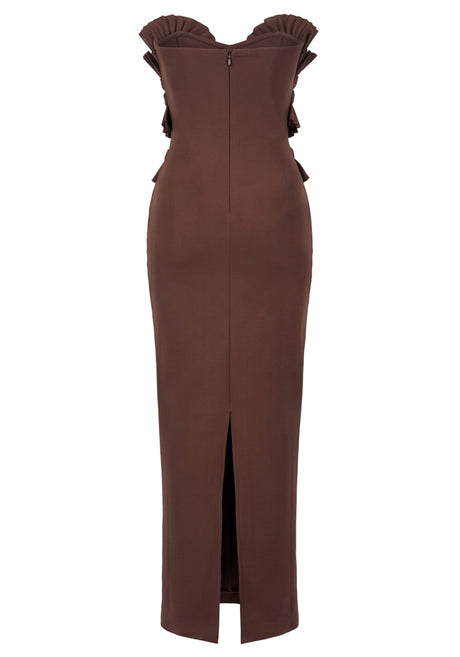 Strapless Pleated Detail Maxi Dress Brown
