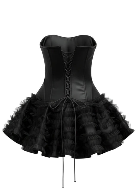 Strapless Ruffle Corset Skater Dress Black
