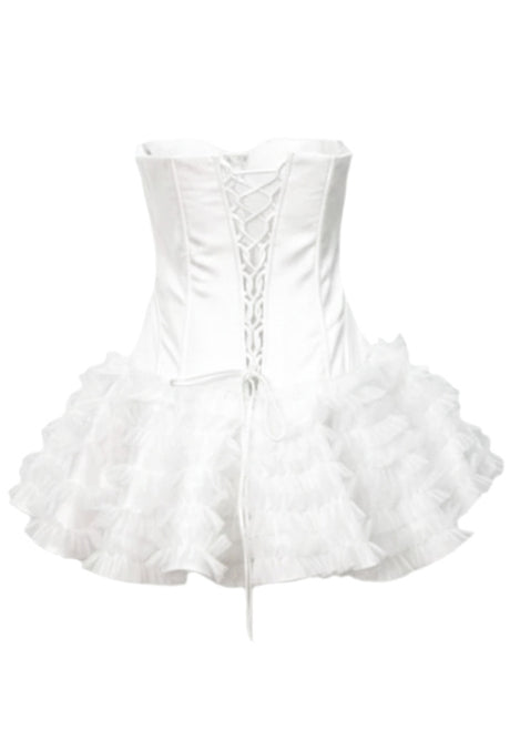 Strapless Ruffle Corset Skater Dress White