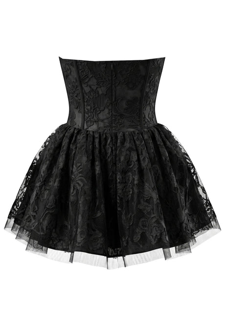 Strapless Scalloped Lace A Line Dress Black