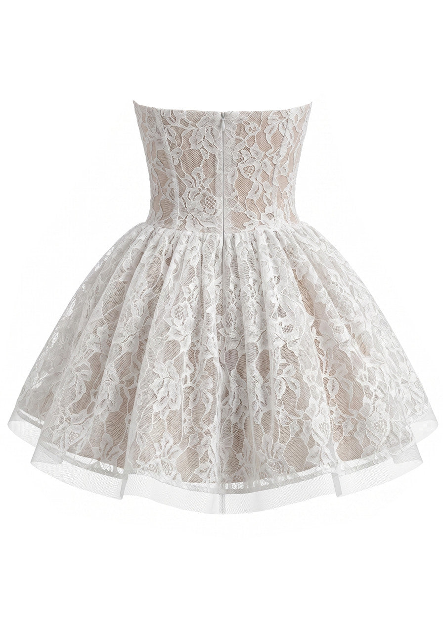 Strapless Scalloped Lace A Line Dress White