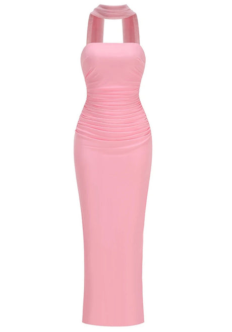 Strapless Scarf Maxi Dress Pink