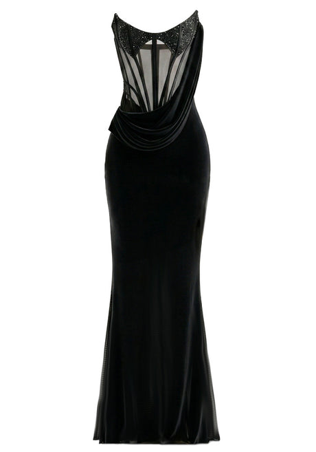 Strapless Sequin Structured Maxi Dress Black