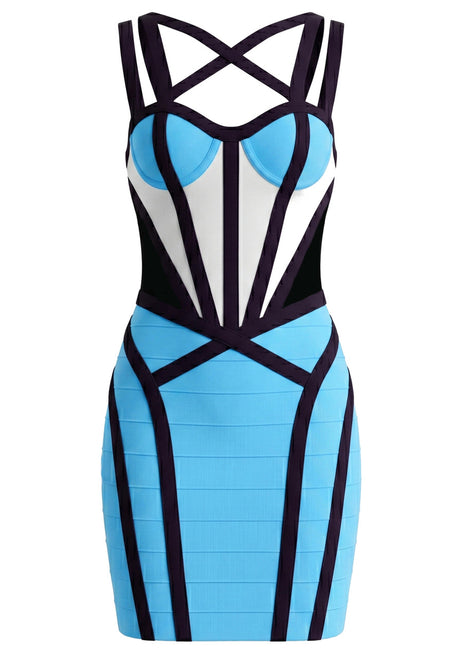Strappy Colorblock Dress Blue Black White