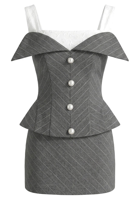 Striped Corset Two Piece Dress Grey White