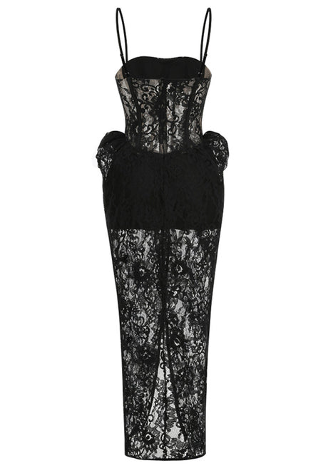 Structured Lace Maxi Dress Black