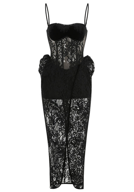 Structured Lace Maxi Dress Black