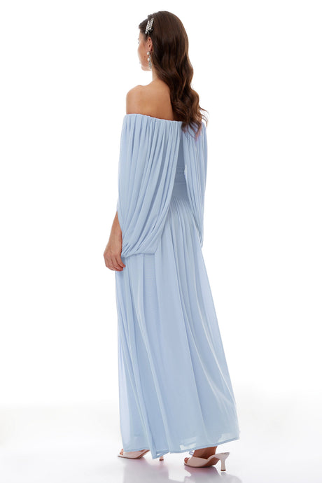Aurohaya Suné Blue Cross Front Ruched Maxi Dress