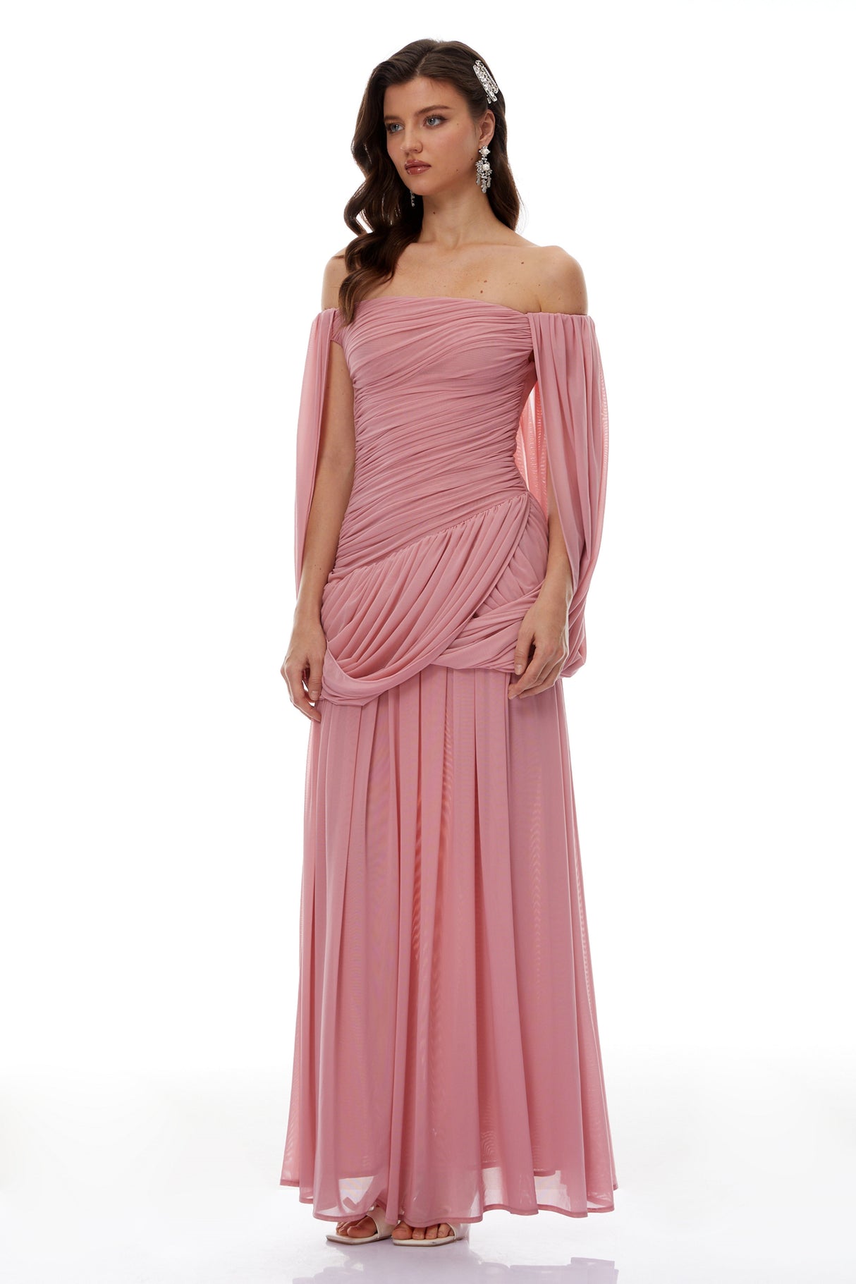 Aurohaya Suné Pink Cross Front Ruched Maxi Dress