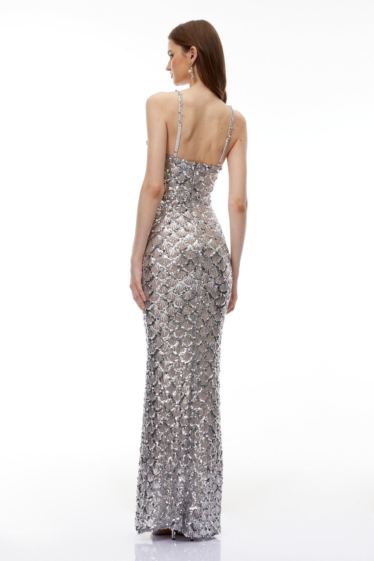 Aurohaya Tehila Silver Embellished Mermaid Maxi Dress
