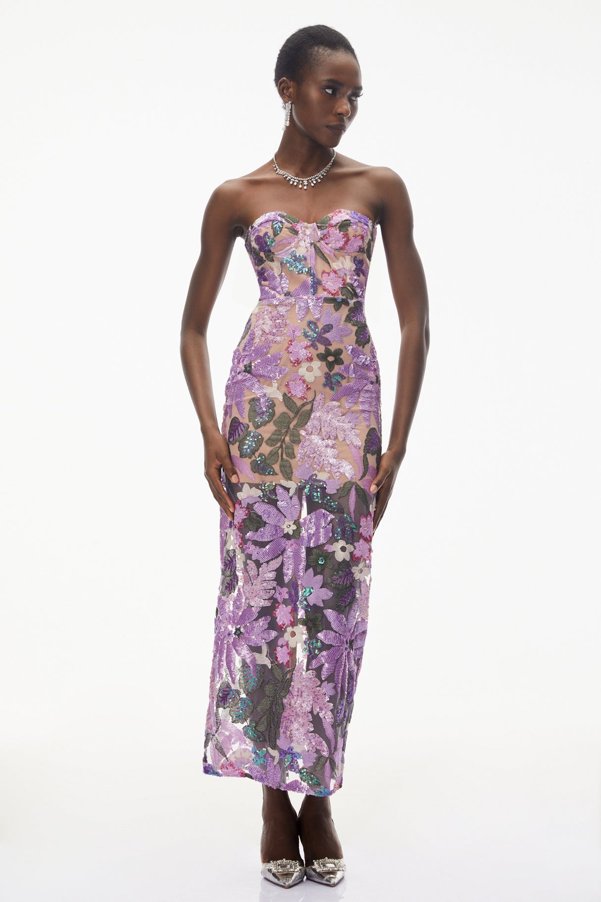 Aurohaya Teresa Purple Off Shoulder Floral Embroidered Maxi Dress