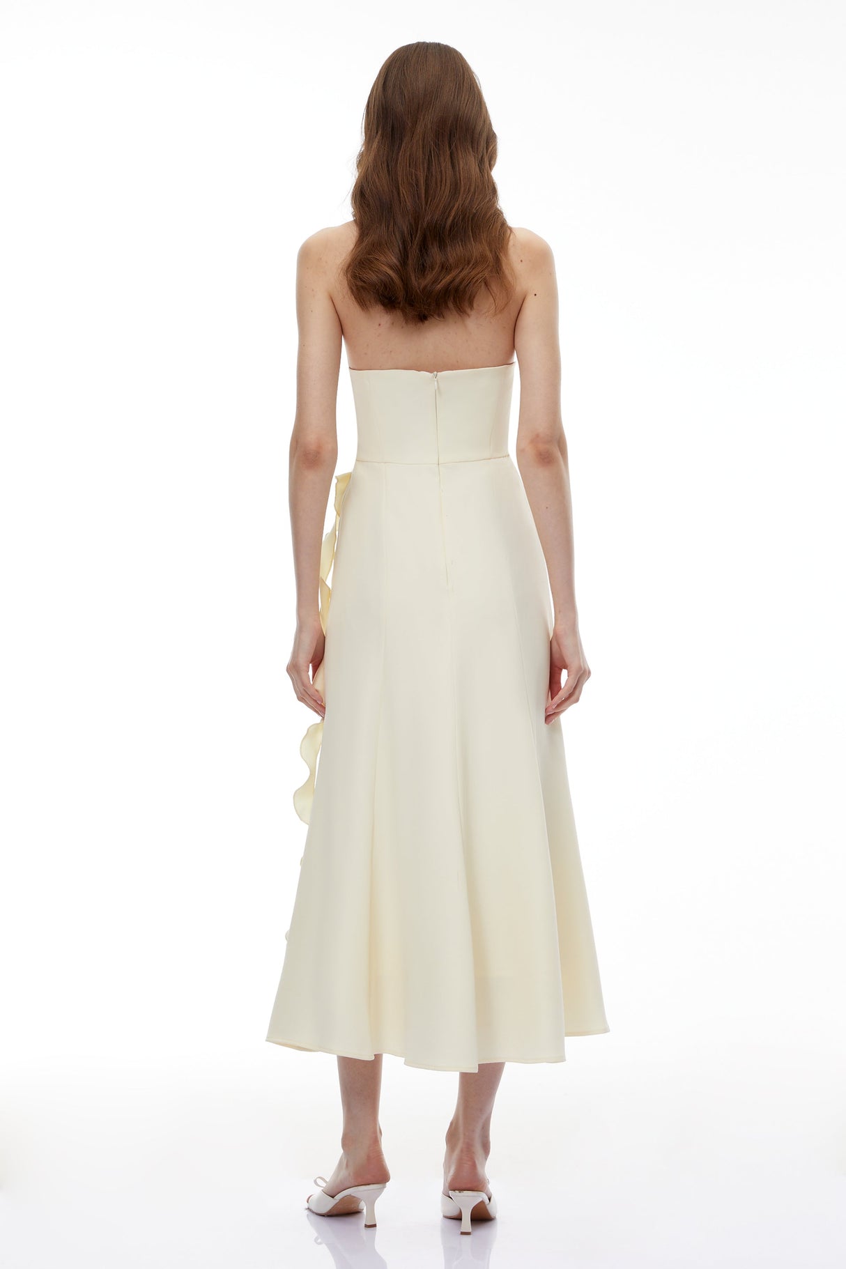 Aurohaya Theodosia Cream White Off Shoulder Maxi Dress with 3D Petals