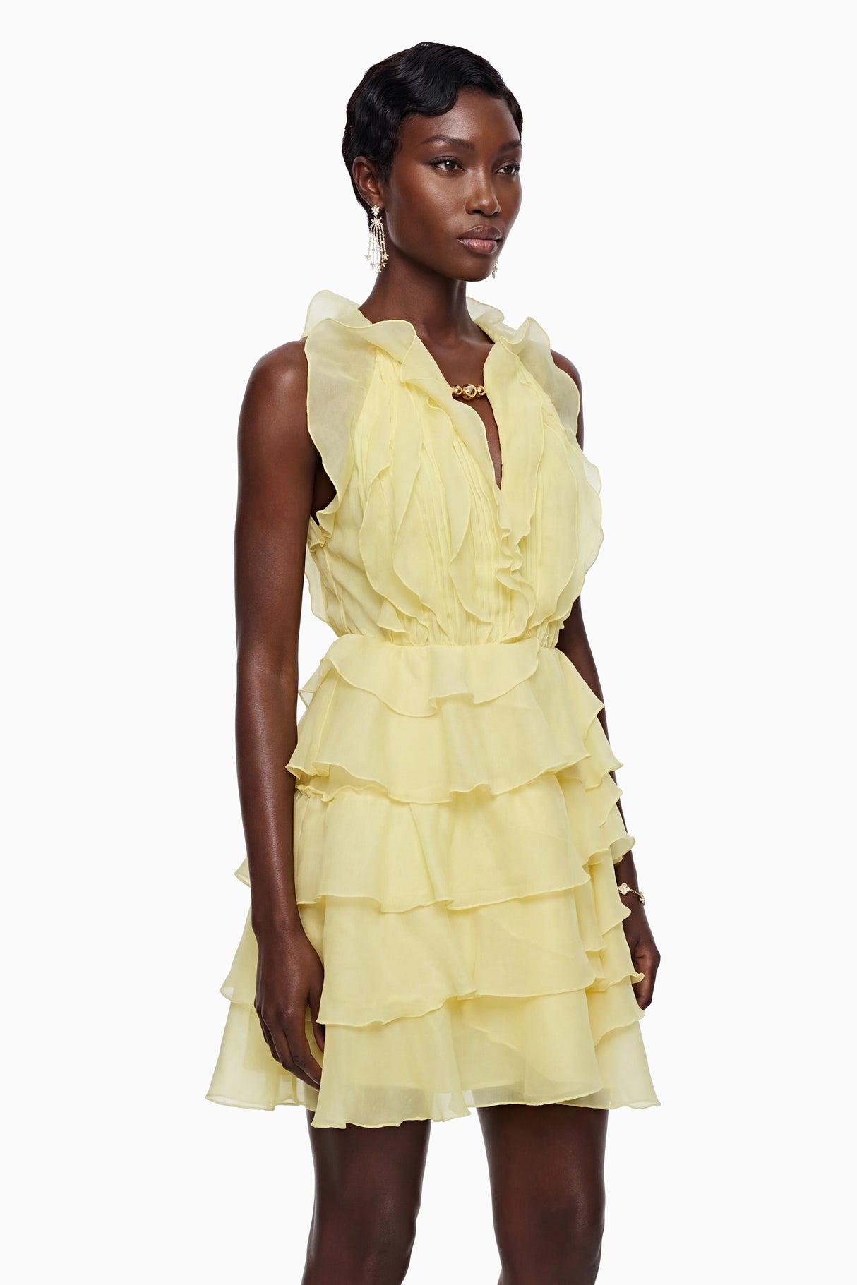 Aurohaya Thulisile Pale Yellow Halterneck Ruffled Mini Dress