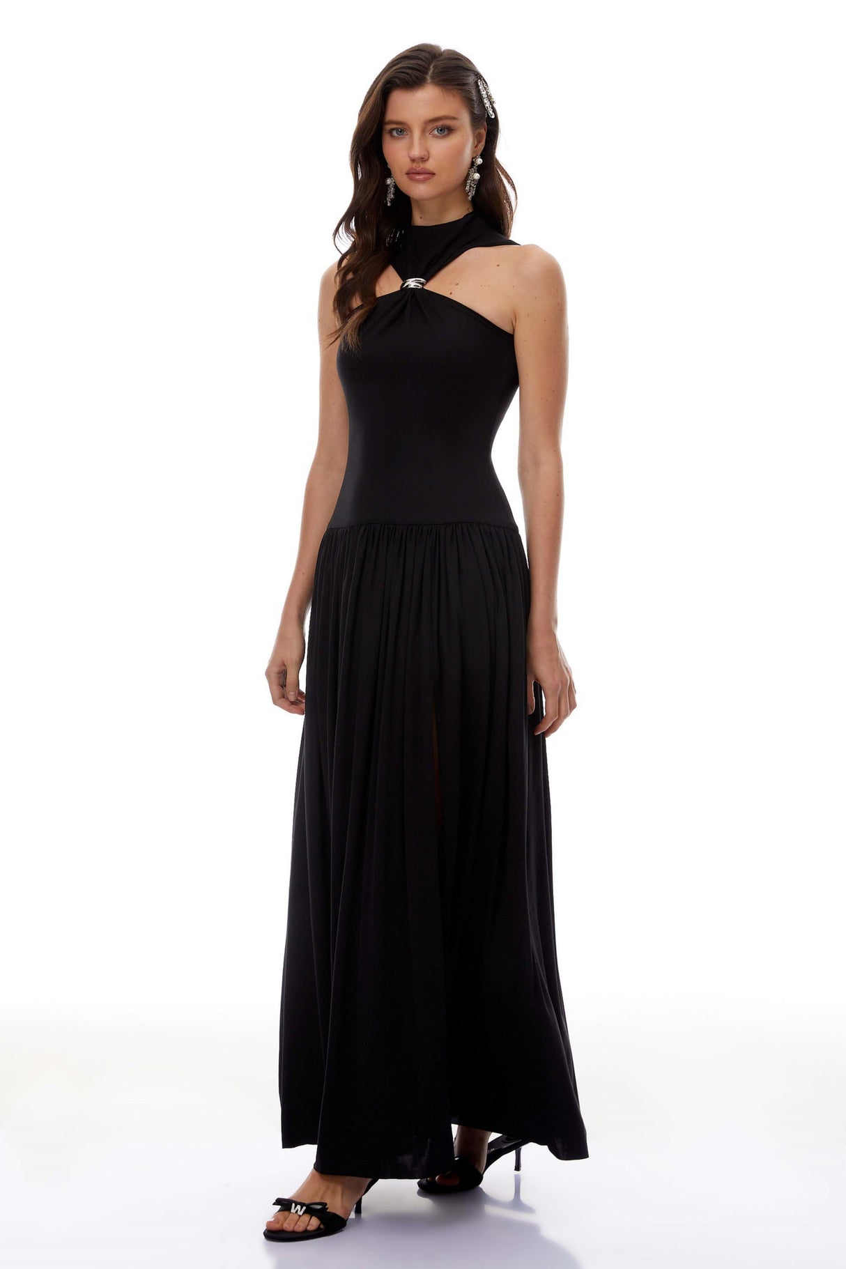 Aurohaya Tomás BlackBlack Halterneck Maxi Dress
