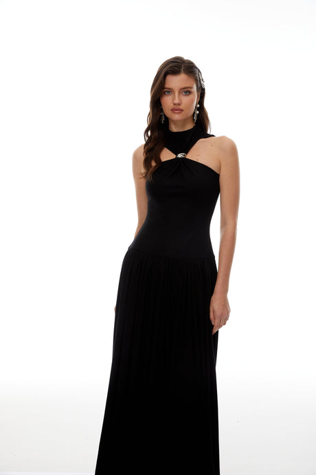 Aurohaya Tomás BlackBlack Halterneck Maxi Dress