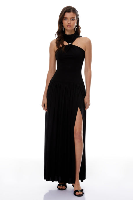 Aurohaya Tomás BlackBlack Halterneck Maxi Dress