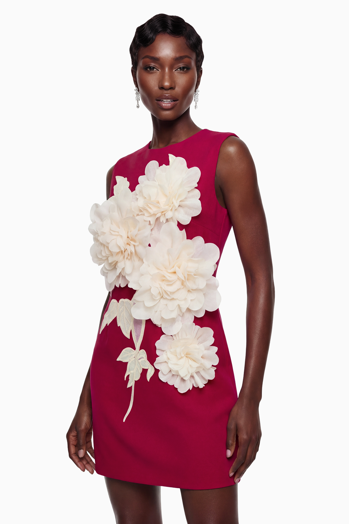 Aurohaya Toril Red Color Blocked 3D Petal Mini Dress