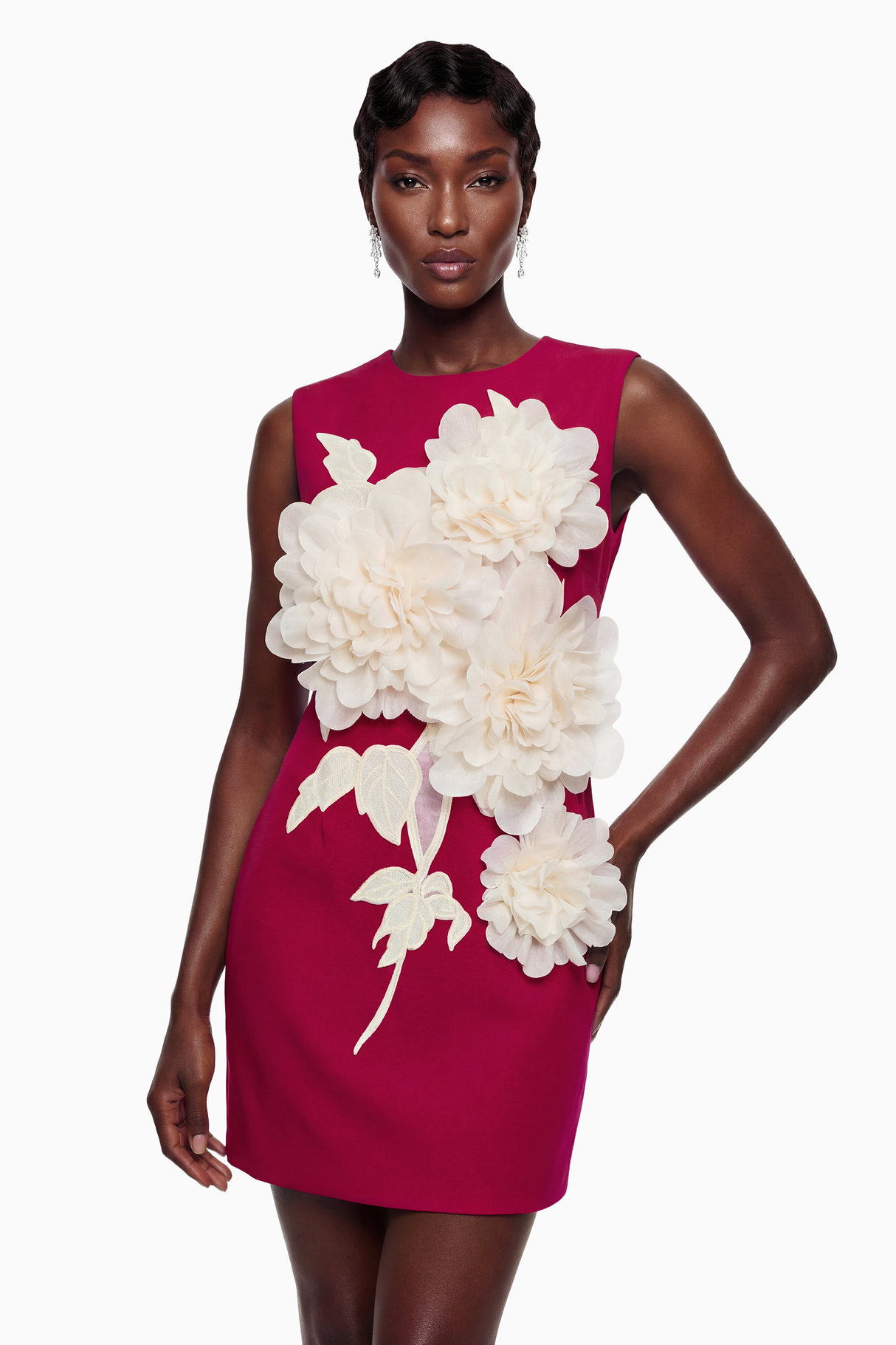 Aurohaya Toril Red Color Blocked 3D Petal Mini Dress