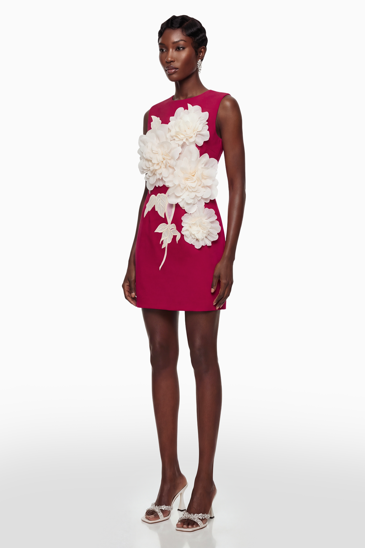 Aurohaya Toril Red Color Blocked 3D Petal Mini Dress