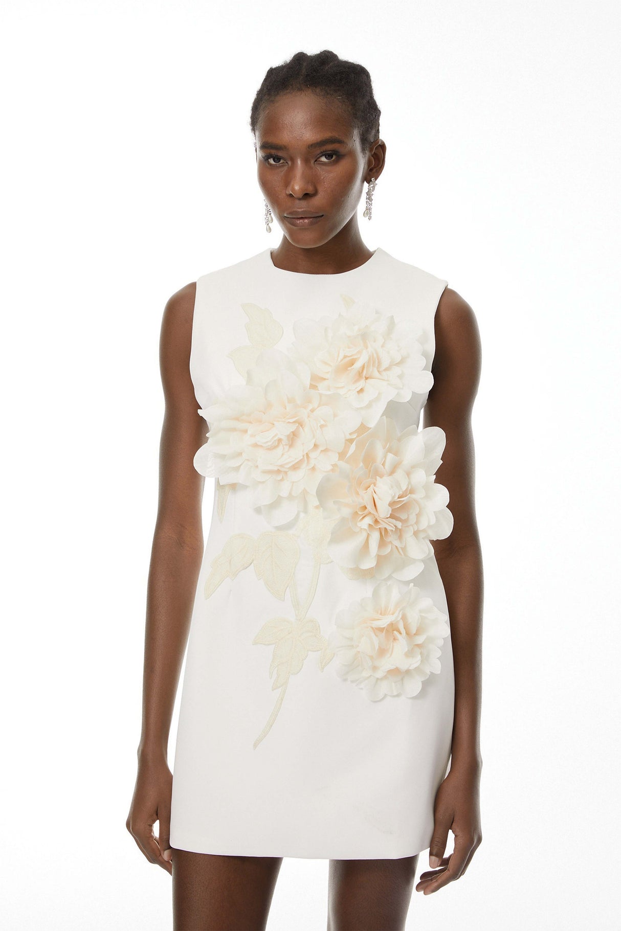 Aurohaya Toril White Color Blocked 3D Petal Mini Dress
