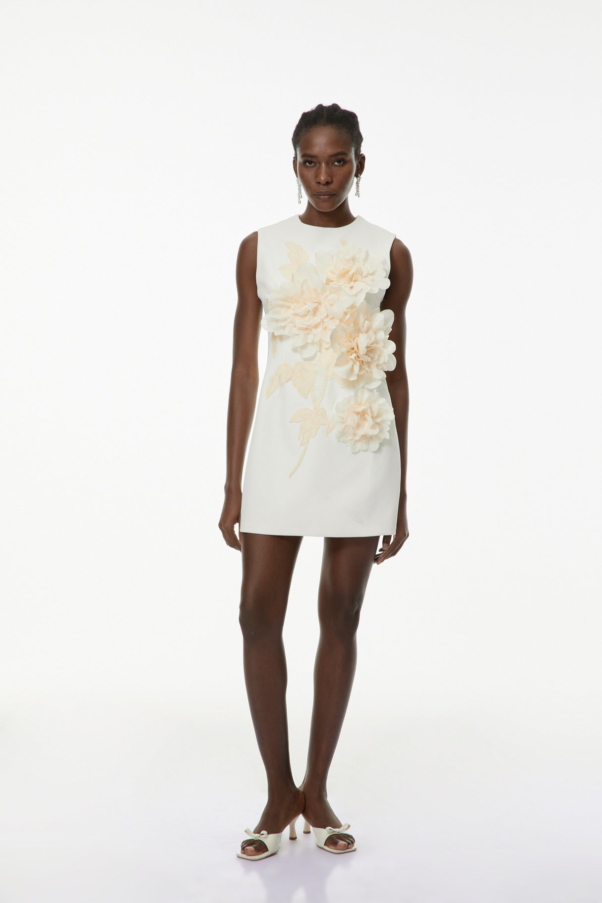 Aurohaya Toril White Color Blocked 3D Petal Mini Dress